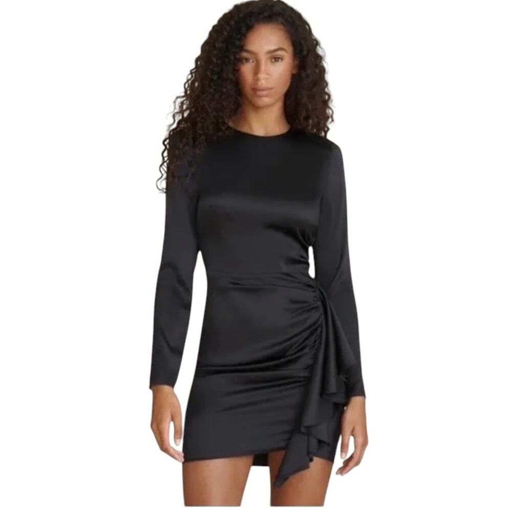 Veronica Beard Rula Dress Size 10 Black 92% Silk Ruched Ruffled Mini Elegant